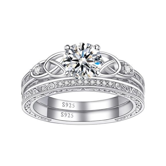 10k Love Trinity Celtic Knots Wedding Engagement Ring Set - Picture 7 of 10